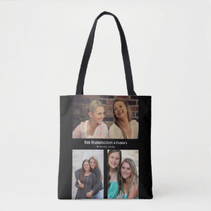 Aangepast 3 secties Familie Foto Collage Black Lij Tote Bag