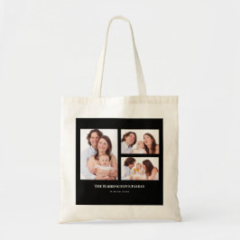 Aangepast 3 secties Familie Foto Collage Black Lij Tote Bag