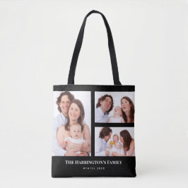 Aangepast 3 secties Familie Foto Collage Black Lij Tote Bag