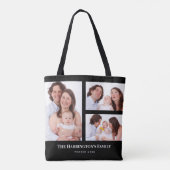 Aangepast 3 secties Familie Foto Collage Black Lij Tote Bag (Achterkant)