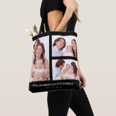 Aangepast 3 secties Familie Foto Collage Black Lij Tote Bag (Dichtbij)
