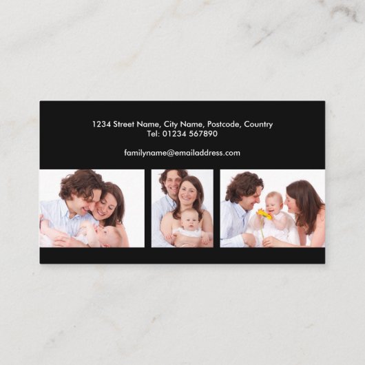 Aangepast 3 secties Familie Foto Collage Black Lij Visitekaartje (Achterkant)
