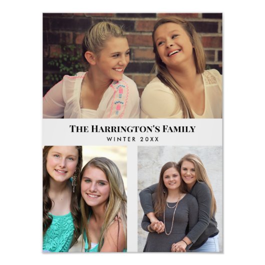 Aangepast 3 Secties Familie Foto's Collage Gray Li Foto Afdruk (Voorkant)