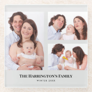 Aangepast 3 Secties Familie Foto's Collage Gray Li Glazen Onderzetter