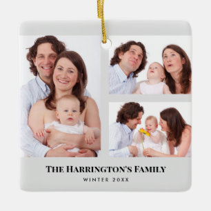 Aangepast 3 Secties Familie Foto's Collage Gray Li Keramisch Ornament