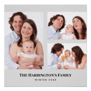 Aangepast 3 Secties Familie Foto's Collage Gray Li Perfect Poster