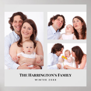 Aangepast 3 Secties Familie Foto's Collage Gray Li Poster