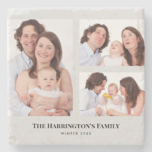 Aangepast 3 Secties Familie Foto's Collage Gray Li Stenen Onderzetter