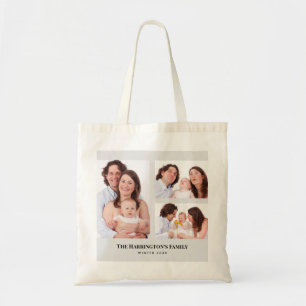 Aangepast 3 Secties Familie Foto's Collage Gray Li Tote Bag
