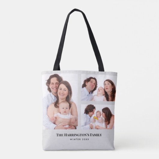 Aangepast 3 Secties Familie Foto's Collage Gray Li Tote Bag (Achterkant)