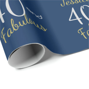 Aangepast 40 en Fabulous Blue 40th Birthday Cadeaupapier