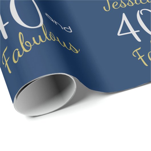 Aangepast 40 en Fabulous Blue 40th Birthday Cadeaupapier (Rol Hoek)