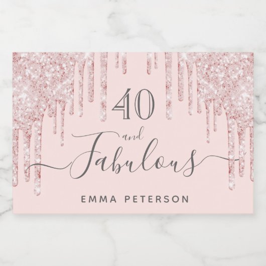 Aangepast 40 fantastisch verjaardagsgoud roos glit sparkling wijnetiket (Enkel label)