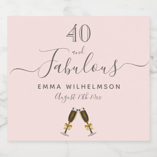 Aangepast 40 geweldige verjaardagsfeestjes roos go sparkling wijnetiket (Enkel label)