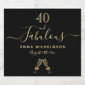 Aangepast 40 geweldige verjaardagsfeestjes zwarte  sparkling wijnetiket (Enkel label)