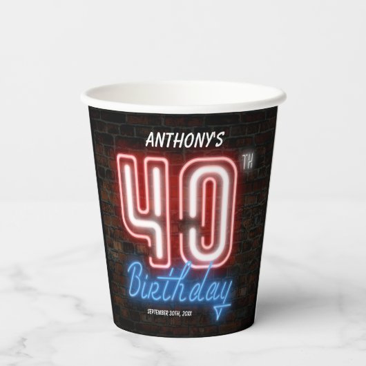 Aangepast 40e aangroeiend neonteken voor thuisdag papieren bekers (Achterkant)