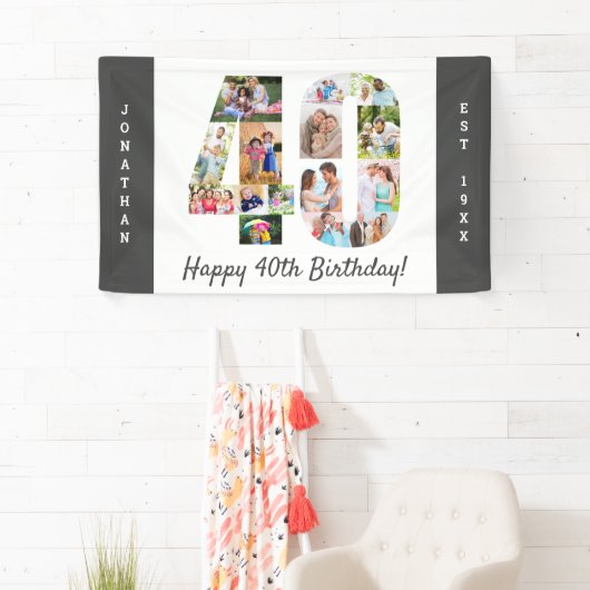 Aangepast 40e geboortedag fotocollage spandoek (Insitu)