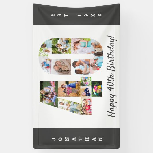 Aangepast 40e geboortedag fotocollage spandoek (Verticaal)