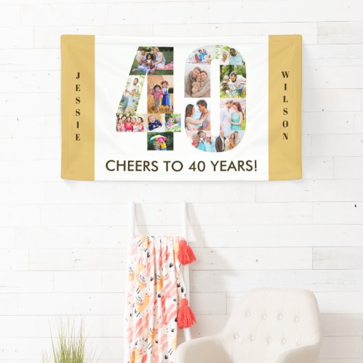 Aangepast 40e geboortedag Neutrale foto-collage pa Spandoek (Insitu)