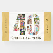 Aangepast 40e geboortedag Neutrale foto-collage pa Spandoek (Horizontaal)