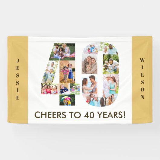 Aangepast 40e geboortedag Neutrale foto-collage pa Spandoek (Horizontaal)