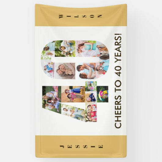 Aangepast 40e geboortedag Neutrale foto-collage pa Spandoek (Verticaal)