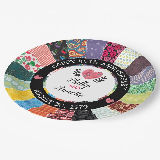 Aangepast 40e Jubileum, patchwork-kwilt Papieren Bordje (Gekanteld)