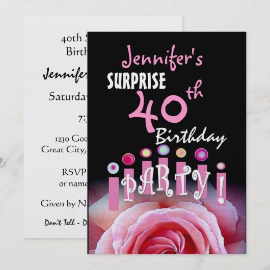 Aangepast 40e URPRISE Birthday Party-uitnodiging Kaart (Voorkant / Achterkant)