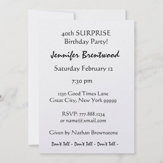 Aangepast 40e URPRISE Birthday Party-uitnodiging Kaart (Achterkant)