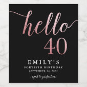 Aangepast 40e verjaardag: Blush Gold Foil en Black Wijn Etiket (Enkel label)