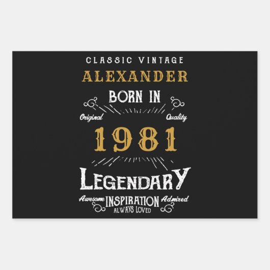 Aangepast 40e verjaardag, geboren in 1981 zwart inpakpapier vel (Voorkant 2)