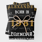 Aangepast 40e verjaardag, geboren in 1981  zwart inpakpapier vel (In situ)