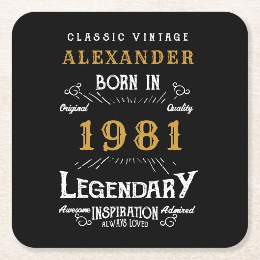 Aangepast 40e verjaardag, geboren in 1981 zwart kartonnen onderzetters (Voorkant)