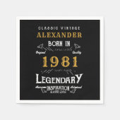 Aangepast 40e verjaardag, geboren in 1981  zwart servet (Voorkant)