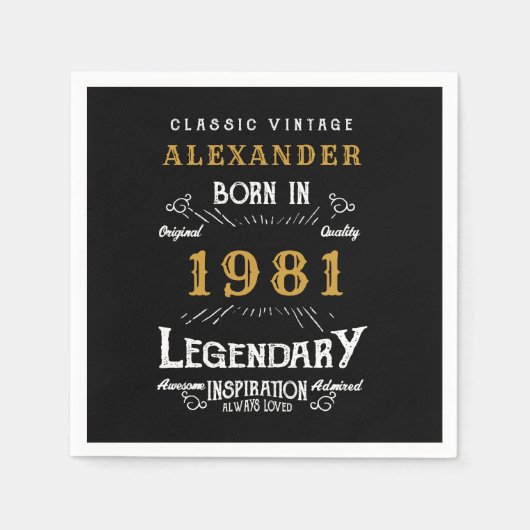 Aangepast 40e verjaardag, geboren in 1981  zwart servet (Voorkant)