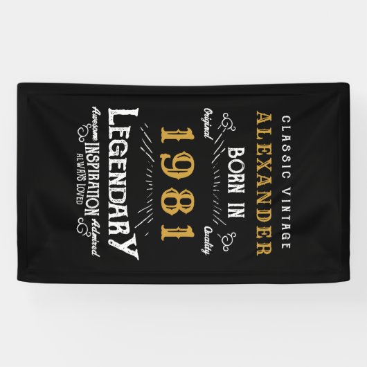 Aangepast 40e verjaardag, geboren in 1981  zwart spandoek (Horizontaal)