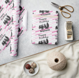 Aangepast 40e verjaardag Roze strippeerpapier Cadeaupapier
