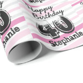 Aangepast 40e verjaardag Roze strippingpapier Cadeaupapier (Rol Hoek)