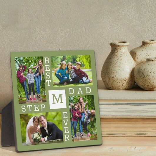 Aangepast 4 Foto Collage Best Stepdad Ever Green Fotoplaat