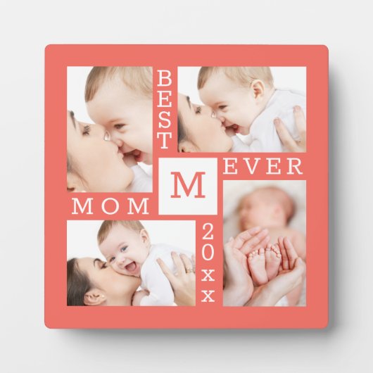 Aangepast 4 Foto collage Beste mama ooit koraal &  Fotoplaat (Voorkant)