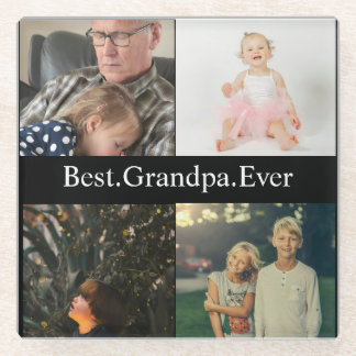 Aangepast 4 Foto collage Beste opa ooit Glazen Onderzetter