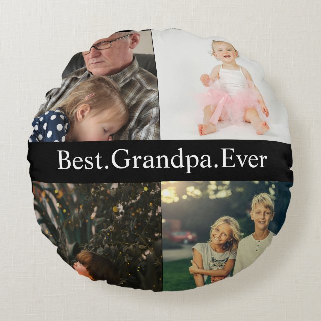 Aangepast 4 Foto collage Beste opa ooit Rond Kussen (Voorkant)