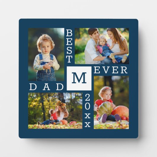 Aangepast 4 Foto collage Beste pap ooit donkerblau Fotoplaat (Voorkant)