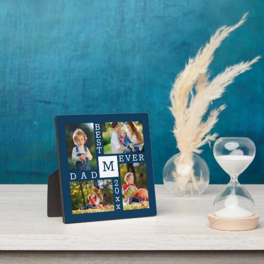 Aangepast 4 Foto collage Beste pap ooit donkerblau Fotoplaat (Insitu)