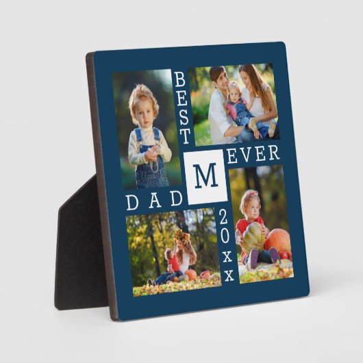 Aangepast 4 Foto collage Beste pap ooit donkerblau Fotoplaat (Voorkant)