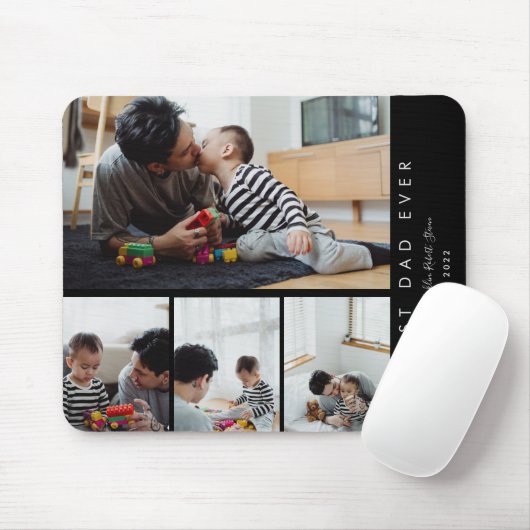 Aangepast 4 Foto Collage Beste pap ooit monogramme Muismat (Met muis)
