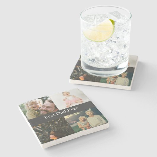 Aangepast 4 Foto collage Beste pap ooit Stenen Onderzetter (Zijkant)