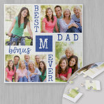 Aangepast 4 Foto Collage Blue Best Bonus Pap Ever Legpuzzel<br><div class="desc">Aangepaste foto-inkuilpuzzel voor de beste bonuspap ooit. De sjabloon is opstelling klaar voor u om 4 van uw favoriete foto's en initiaal toe te voegen. Een groot cadeau voor je stiefvader op Vaderdag, verjaardag of als een groot voordeel van een gebeurtenis of persoonlijke prestatie. Het ontwerp heeft een vers kleurenpalet...</div>