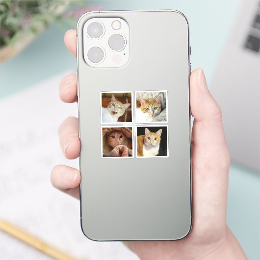 Aangepast 4 Foto Collage Eenvoudig vierkant Tiny V Sticker (Telefoon)