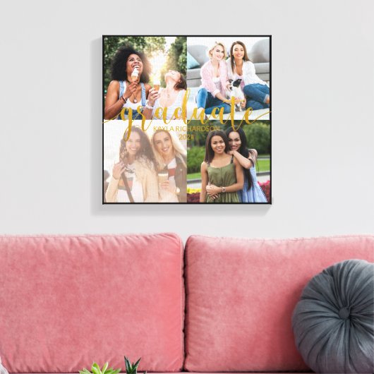 Aangepast 4 Foto Collage Gold Afstuderen Afstudere Canvas Afdruk (Insitu (Woonkamer))